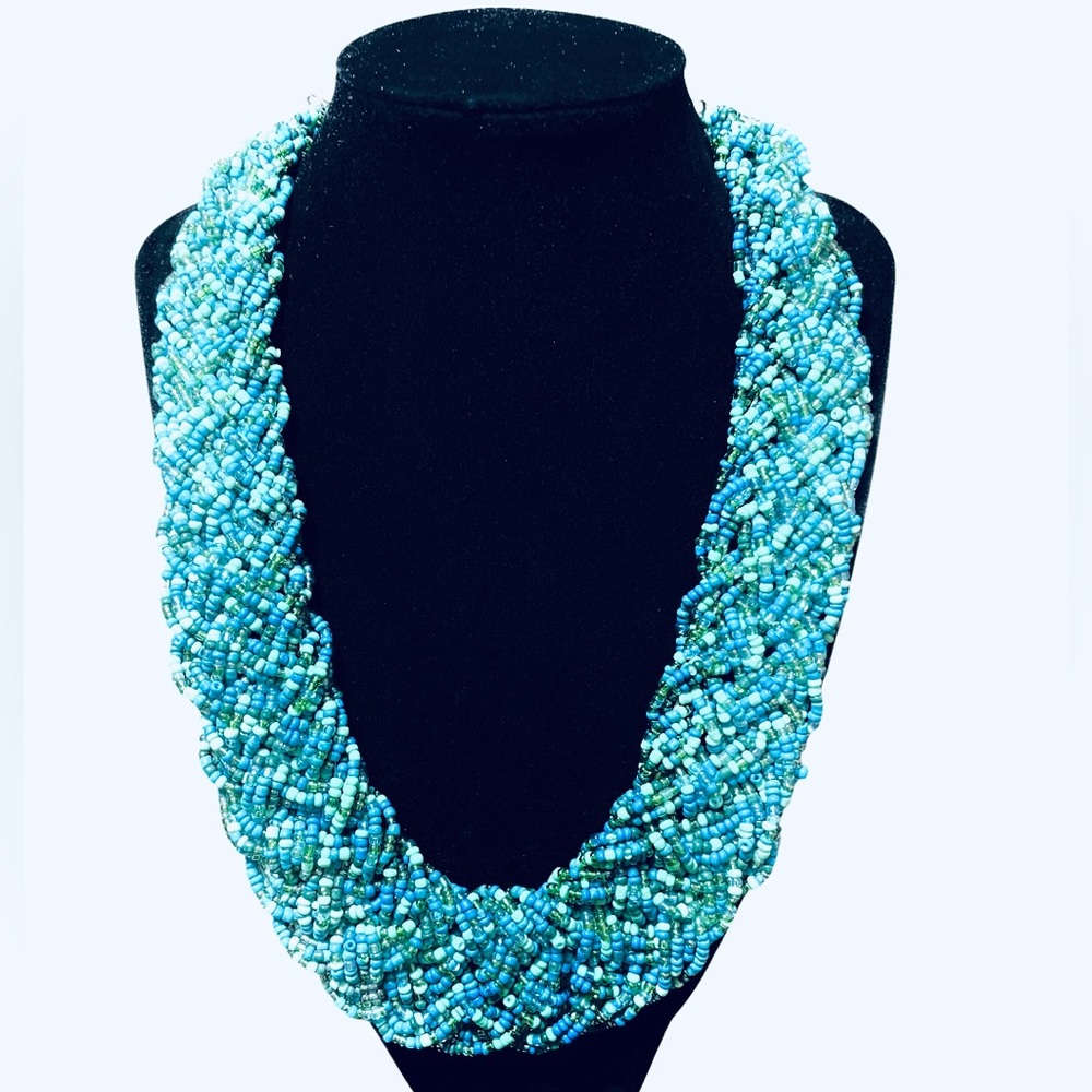 Turquoise Seed Beaded Multi Layered Statement  Necklace